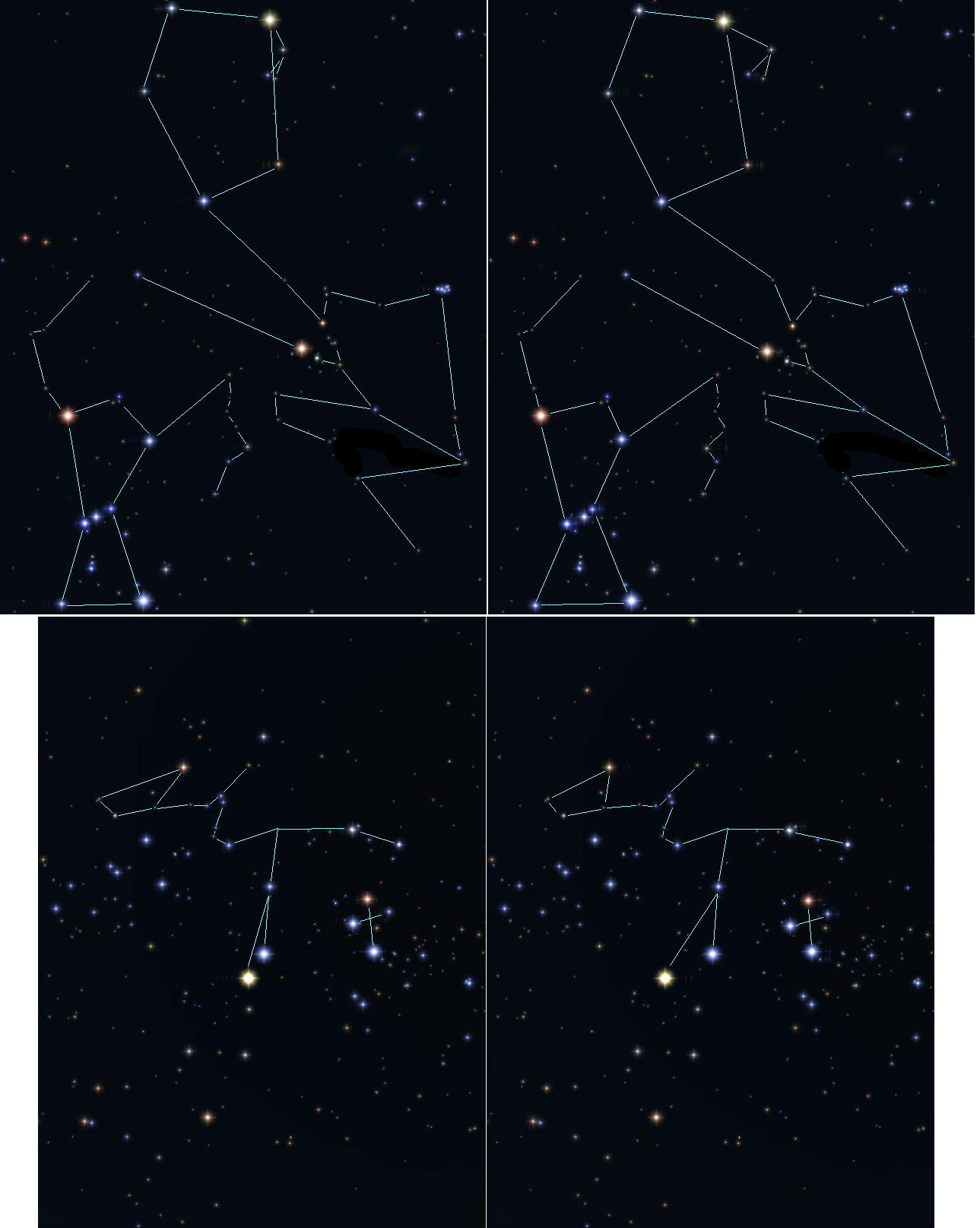 星座立体視　おうし座  南十字座　平行法  星座線